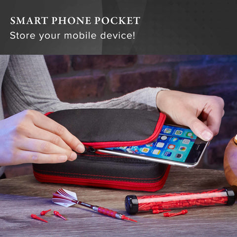 Image of Casemaster Plazma Plus Dart Case Black with Ruby Zipper and Phone Pocket