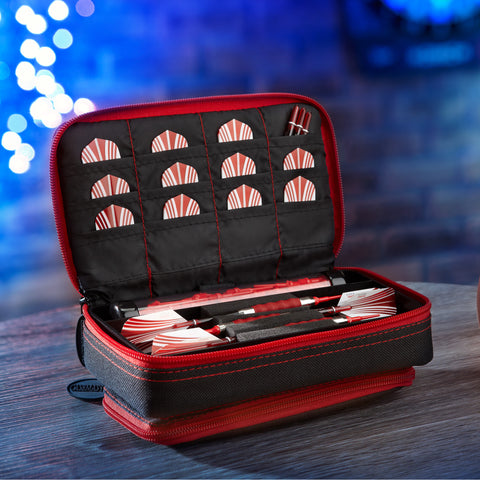 Image of Casemaster Plazma Plus Dart Case Black with Ruby Zipper and Phone Pocket
