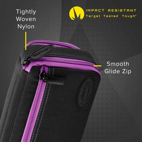 Image of Casemaster Plazma Plus Dart Case Black with Amethyst Zipper and Phone Pocket
