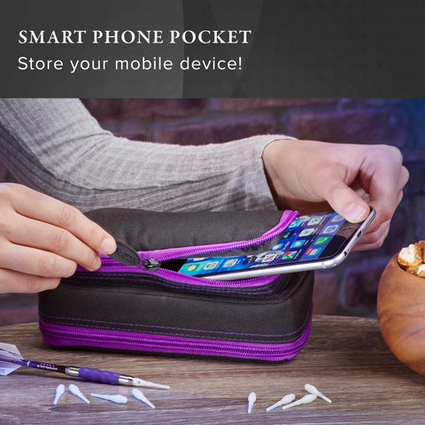Image of Casemaster Plazma Plus Dart Case Black with Amethyst Zipper and Phone Pocket