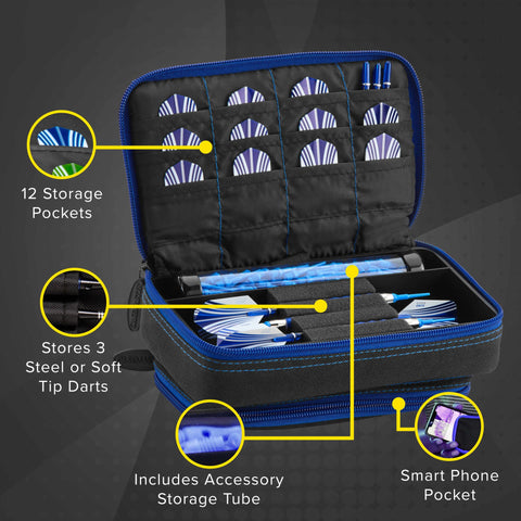 Image of Casemaster Plazma Plus Dart Case Black with Sapphire Zipper and Phone Pocket