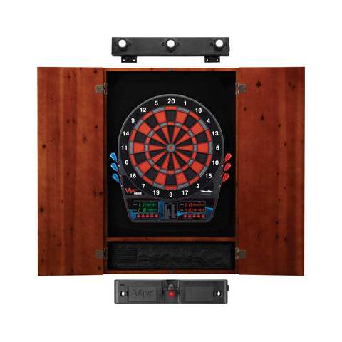Image of Viper Orion Electronic Dartboard, Metropolitan Cinnamon Cabinet, Laser Throw Line & Shadow Buster Dartboard Light Bundle