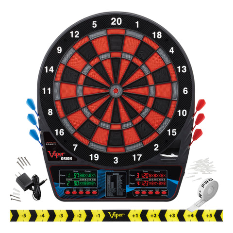 Image of Viper Orion Electronic Dartboard, Metropolitan Mahogany Cabinet, Dart Mat & Shadow Buster Dartboard Light Bundle