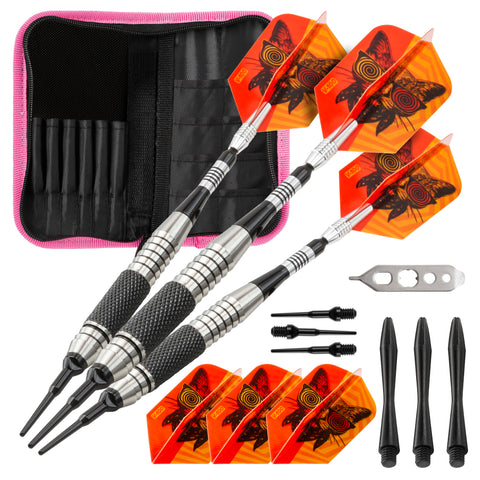 Image of Viper The Freak Soft Tip Darts Knurled and Grooved Barrel 18 Grams and Casemaster Deluxe Pink Nylon Dart Case
