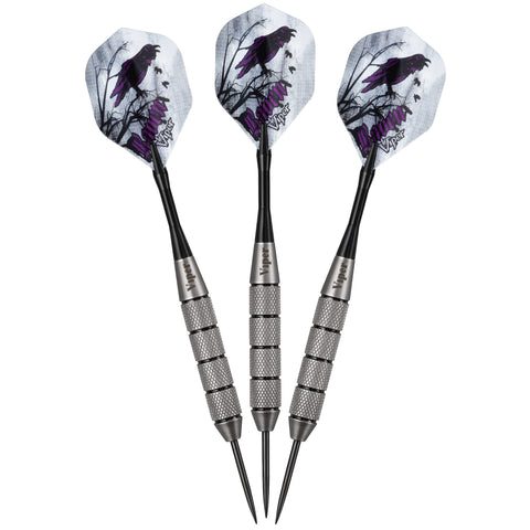 Image of Viper Espresso Metropolitan Steel Tip Cabinet, Razorback Sisal Dartboard, Underground Raven Steel Tip Darts 25 Grams, and Laser Throw Line