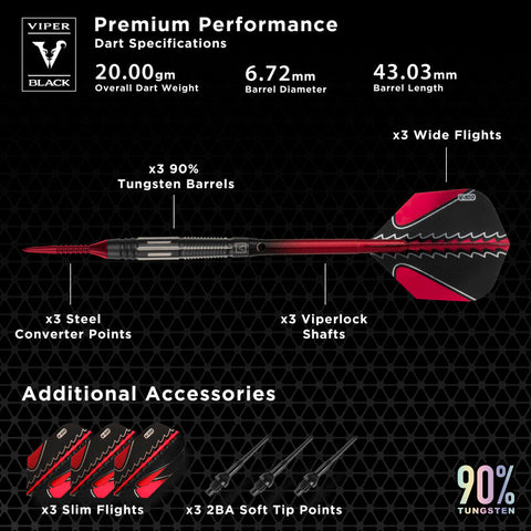Image of Viper Black Flux 90% Tungsten Steel or Soft Tip Conversion Darts Red 20 Grams