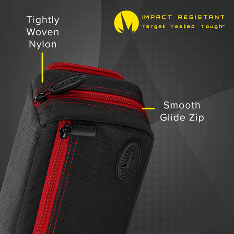 Image of Casemaster Plazma Pro Dart Case Black with Ruby Zipper and Phone Pocket