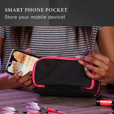 Image of Casemaster Plazma Pro Dart Case Black with Pink Zipper and Phone Pocket