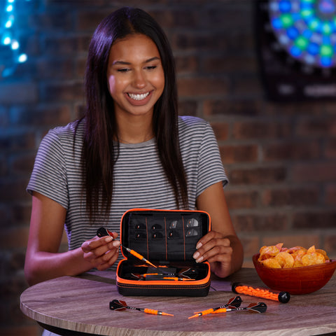 Image of Casemaster Plazma Pro Dart Case Black with Orange Zipper and Phone Pocket