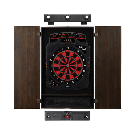 Image of Viper Solar Blast Electronic Dartboard, Metropolitan Espresso Cabinet, Laser Throw Line & Shadow Buster Dartboard Light Bundle