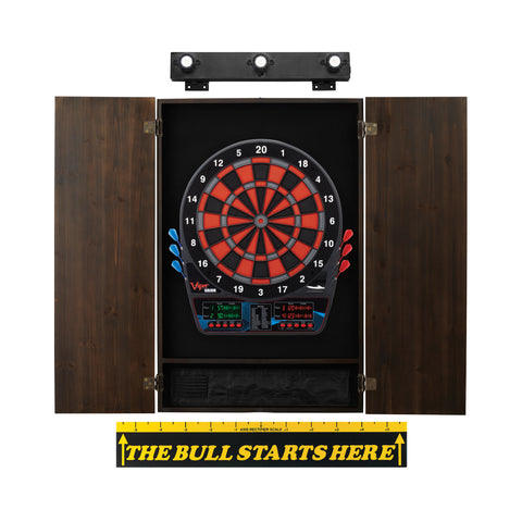 Image of Viper Orion Electronic Dartboard, Metropolitan Espresso Cabinet, Throw Line Marker & Shadow Buster Dartboard Light Bundle