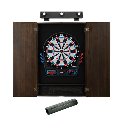 Image of Viper 777 Electronic Dartboard, Metropolitan Espresso Cabinet, Dart Mat & Shadow Buster Dartboard Light Bundle