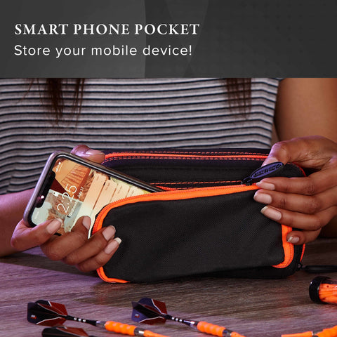 Image of Casemaster Plazma Pro Dart Case Black with Orange Zipper and Phone Pocket