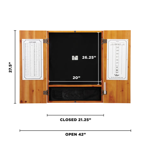 Image of Viper Metropolitan Oak Steel Tip Dartboard Cabinet, Viper Razorback Sisal Dartboard, Viper Underground Raven Steel Tip Darts 25 Grams, and Viper Vinyl Dart Mat