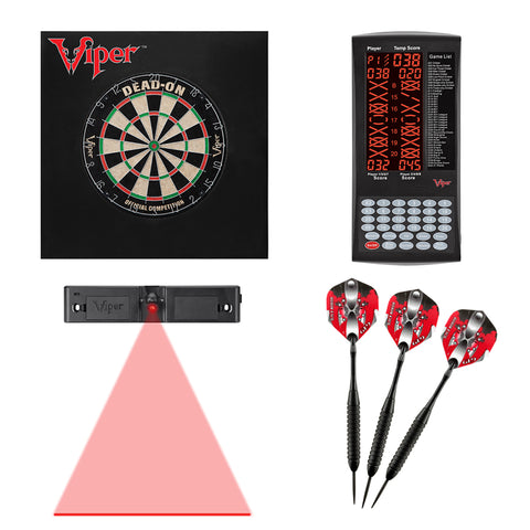 Image of Viper Dead-On Bristle Dartboard, ProScore, Black Mariah Steel Tip Darts 22 Grams, Dart Laser Line, and Wall Defender II
