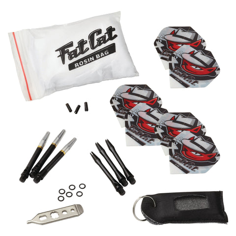 Image of Viper Espresso Metropolitan Steel Tip Cabinet, Viper Shot King Bristle Dartboard, Viper Shadow Buster Dartboard Lights, and Fat Cat Steel Tip Accessory Value Pack