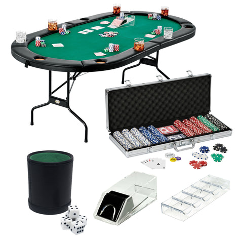 Image of Fat Cat Texas Hold'em Table, 4-Deck Card Shoe, 500 Poker Chip Set, 2 Acrylic Chip Trays & Dice Cup Set
