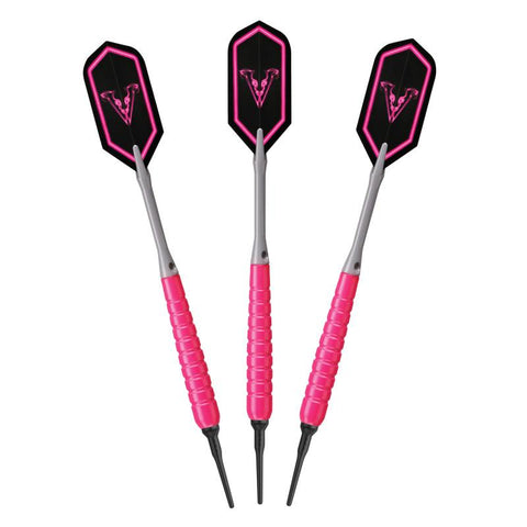 Image of Viper V Glo Soft Tip 18gm Pink, Casemaster Salvo Black Nylon Case, and Viper 2BA Tufflex Tips III- Neon Pink 100ct. Box