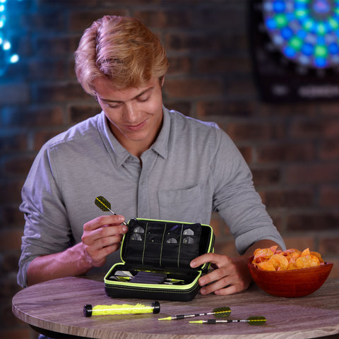 Image of Casemaster Plazma Pro Dart Case Black with Yellow Zipper and Phone Pocket