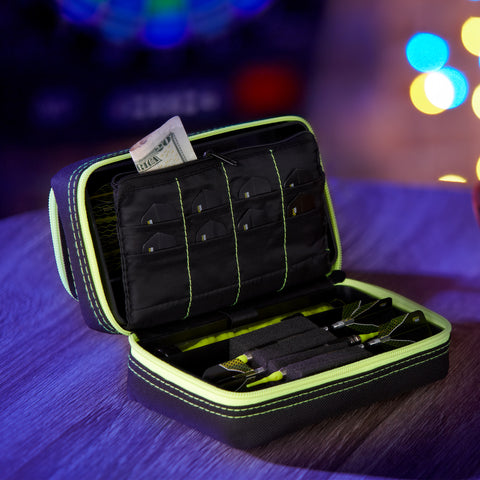 Image of Casemaster Plazma Pro Dart Case Black with Yellow Zipper and Phone Pocket