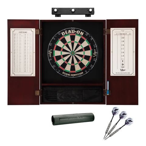 Image of Viper Dead On Sisal Dartboard, Metropolitan Mahogany Cabinet, Shadow Buster Dartboard Lights & Padded Dart Mat