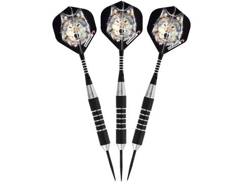 Image of Elkadart Lone Wolf Steel Tip Darts Silver With Black Knurling - HomeFitPlay
