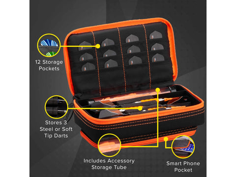 Image of Casemaster Plazma Plus Dart Case Black with Orange Zipper and Phone Pocket - HomeFitPlay