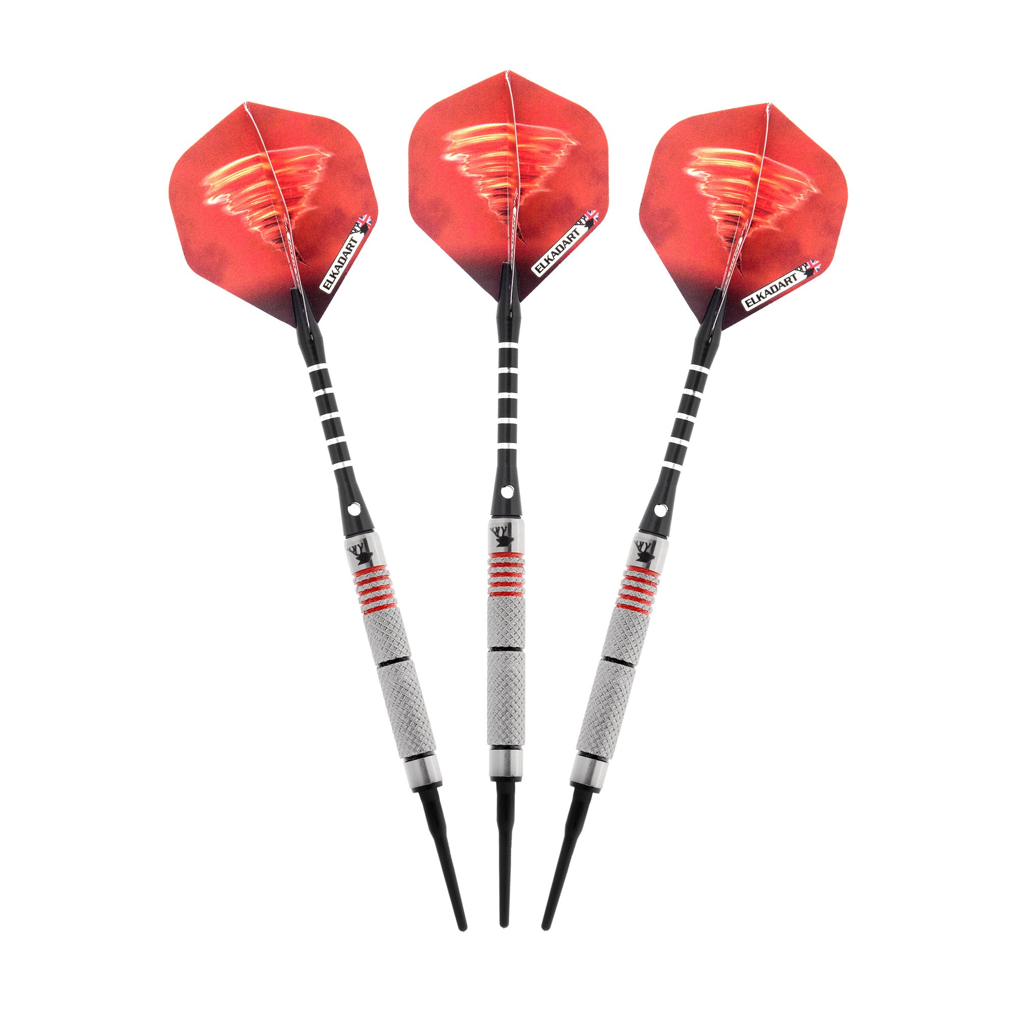 Elkadart Tornado 90% Tungsten Soft Tip Dart Set 4 Red and 2 Black Rings