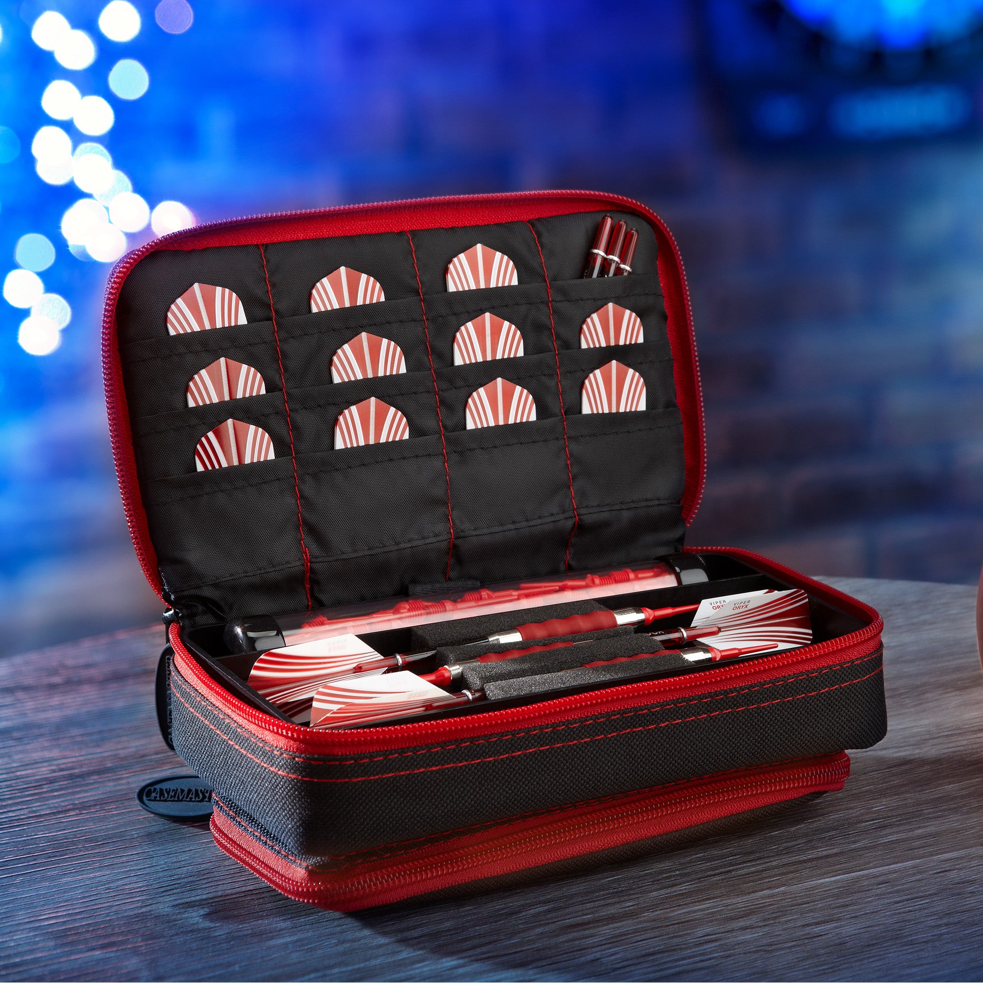 Casemaster Plazma Plus Dart Case Black with Ruby Zipper and Phone Pocket