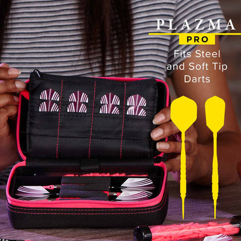 Image of Casemaster Plazma Pro Dart Case Black with Pink Zipper and Phone Pocket