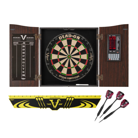 Image of Viper Vault Deluxe Dartboard Cabinet with Built-In Pro Score, Dead-On Dartboard, Edge Throw Line and Black Mariah Darts