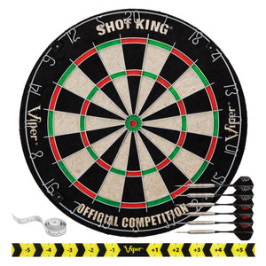 Viper Metropolitan Cinnamon Steel Tip Dartboard Cabinet, Viper Shot King Bristle Dartboard, Viper Shadow Buster Dartboard Lights, and Fat Cat Steel Tip Accessory Value Pack