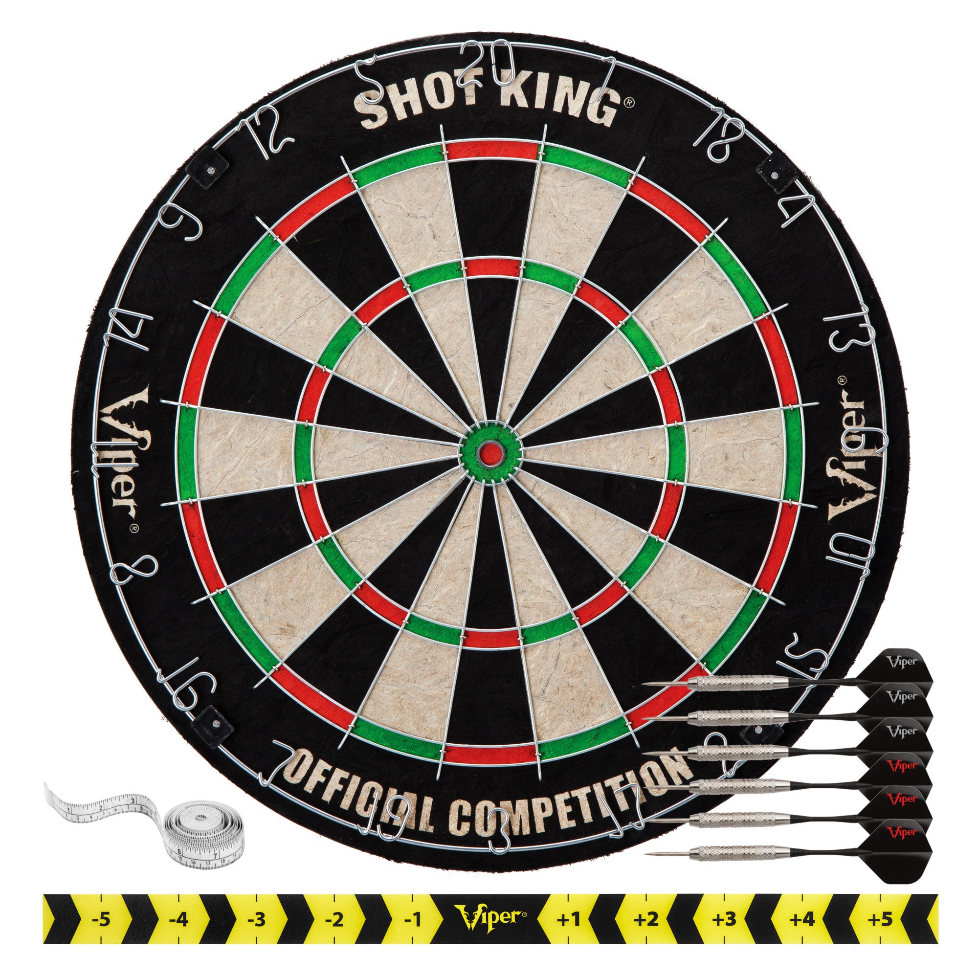 Viper Shot King Sisal Dartboard, Dartboard Backboard, "The Bull Starts Here" Throw Line Marker & Elite Steel Tip Darts
