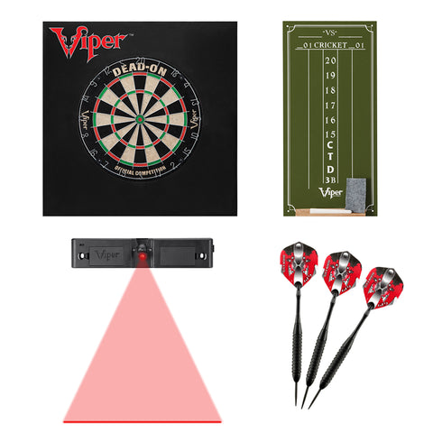 Image of Viper Dead-On Bristle Dartboard, Small Cricket Chalk Scoreboard, Black Mariah Steel Tip Darts 22 Grams, Dart Laser Line, and Wall Defender II