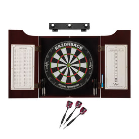Viper Razorback Sisal Dartboard, Hudson Cabinet, Black Mariah Steel Tip Darts & Shadow Buster Dartboard Light Bundle