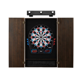 Viper 777 Electronic Dartboard, Metropolitan Espresso Cabinet & Shadow Buster Dartboard Light Bundle