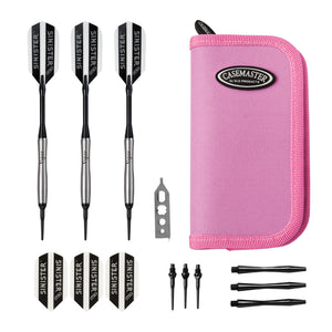 Viper Sinister Tungsten Darts Soft Tip Darts Tapered Barrel 18 Grams and Casemaster Deluxe Pink Nylon Case