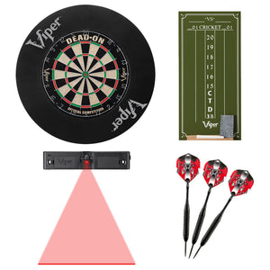 Viper Dead-On Bristle Dartboard, Small Cricket Chalk Scoreboard, Black Mariah Steel Tip Darts 22 Grams, Dart Laser Line, and Wall Defender