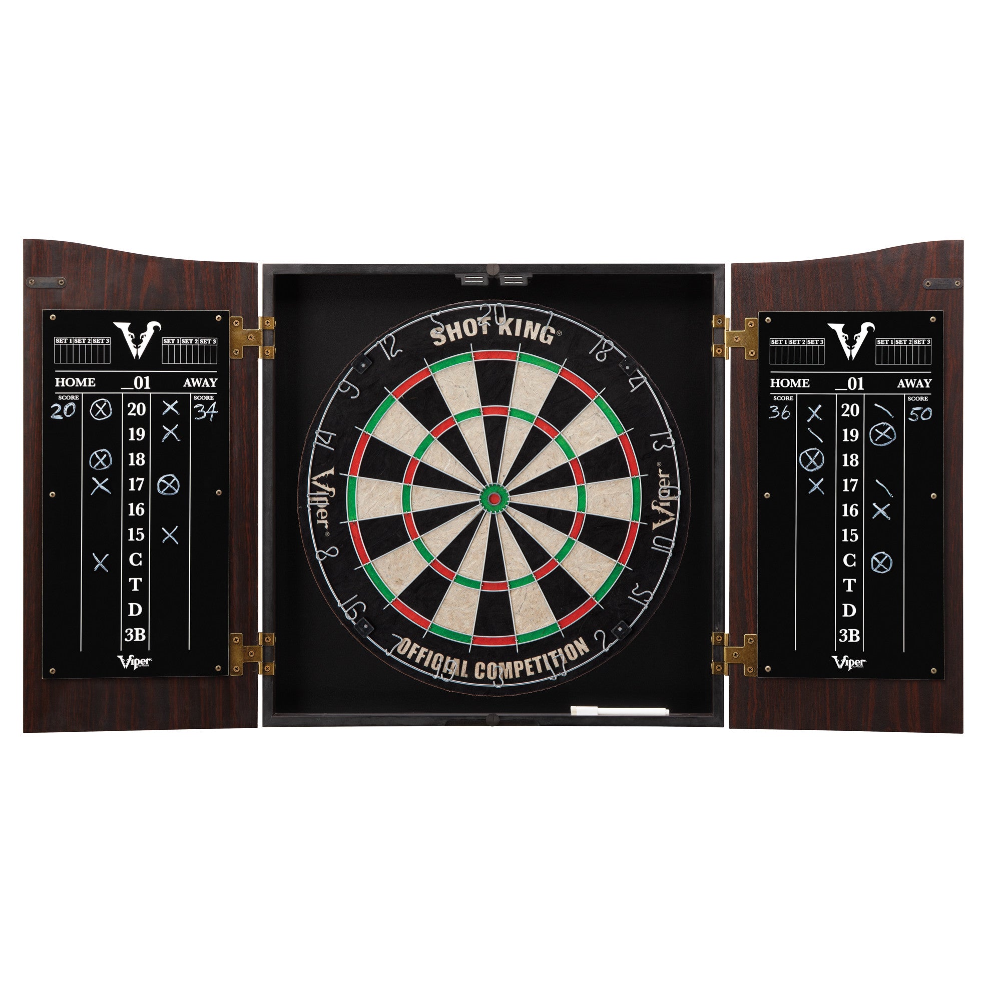 Viper Vault Cabinet with Shot King Sisal Dartboard, Padded Dart Mat & Shadow Buster Dartboard Lights