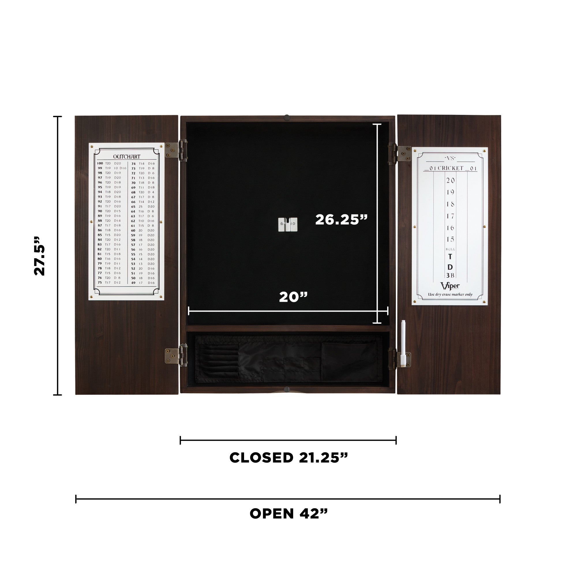 Viper Espresso Metropolitan Steel Tip Cabinet, Razorback Sisal Dartboard, Underground Raven Steel Tip Darts 25 Grams, and Laser Throw Line