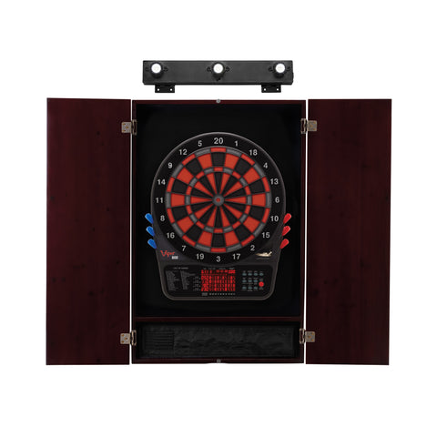 Image of Viper 800 Electronic Dartboard, Metropolitan Mahogany Cabinet & Shadow Buster Dartboard Light Bundle