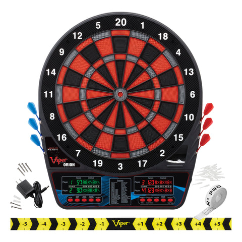 Image of Viper Orion Electronic Dartboard, Metropolitan Mahogany Cabinet & Shadow Buster Dartboard Light Bundle