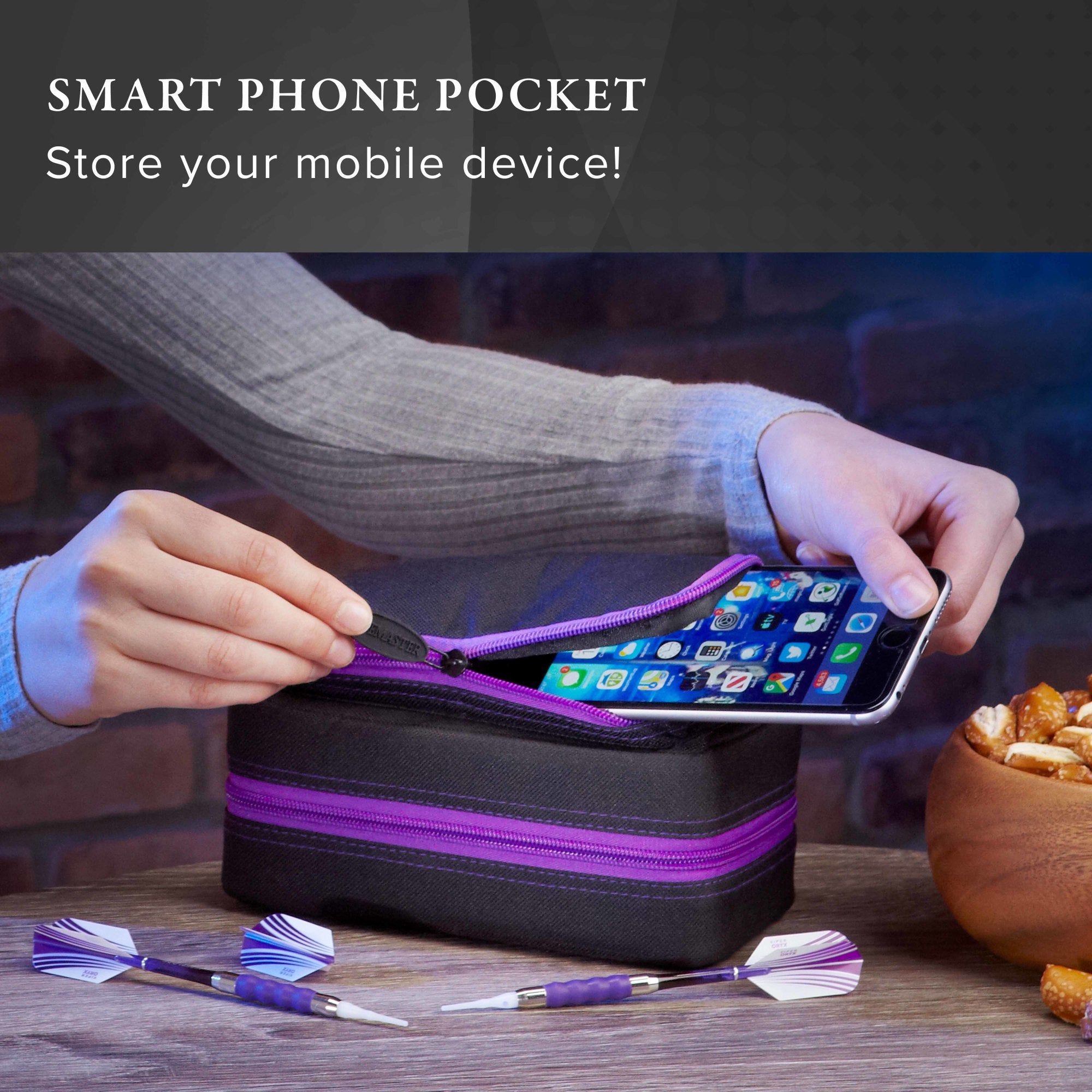 Casemaster Plazma Pro Dart Case Black with Amethyst Zipper and Phone Pocket