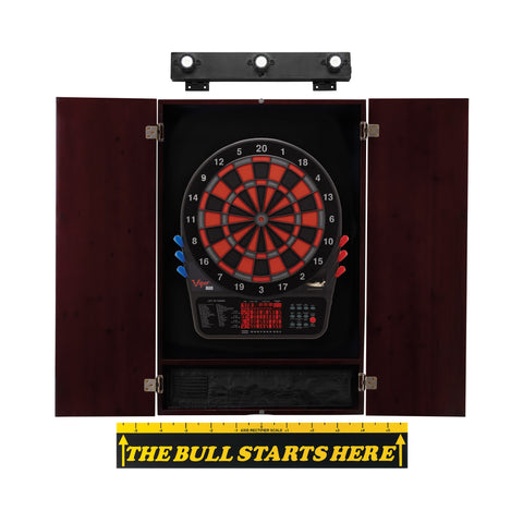 Image of Viper 800 Electronic Dartboard, Metropolitan Mahogany Cabinet, Throw Line Marker & Shadow Buster Dartboard Light Bundle