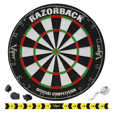 Image of Viper Razorback Sisal Dartboard, Hudson Cabinet, Dart Mat, Black Mariah Steel Tip Darts & Shadow Buster Dartboard Light Bundle