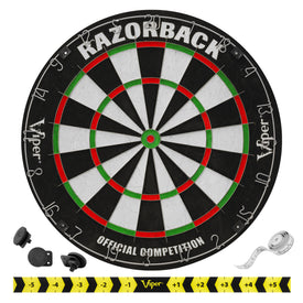Viper Razorback Sisal/Bristle Dartboard with 22 Gram Steel Tip Darts, Laser Dart Throwline, Round Wall Defender & Small Chalk Scoreboard 