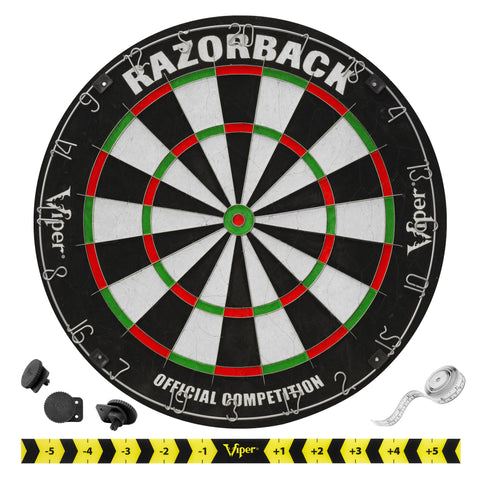 Image of Viper Razorback Sisal/Bristle Dartboard with 22 Gram Steel Tip Darts, Laser Dart Throwline, Round Wall Defender & Small Chalk Scoreboard