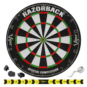 Viper Razorback Sisal/Bristle Dartboard with 22 Gram Steel Tip Darts, Laser Dart Throwline, Round Wall Defender & Small Chalk Scoreboard