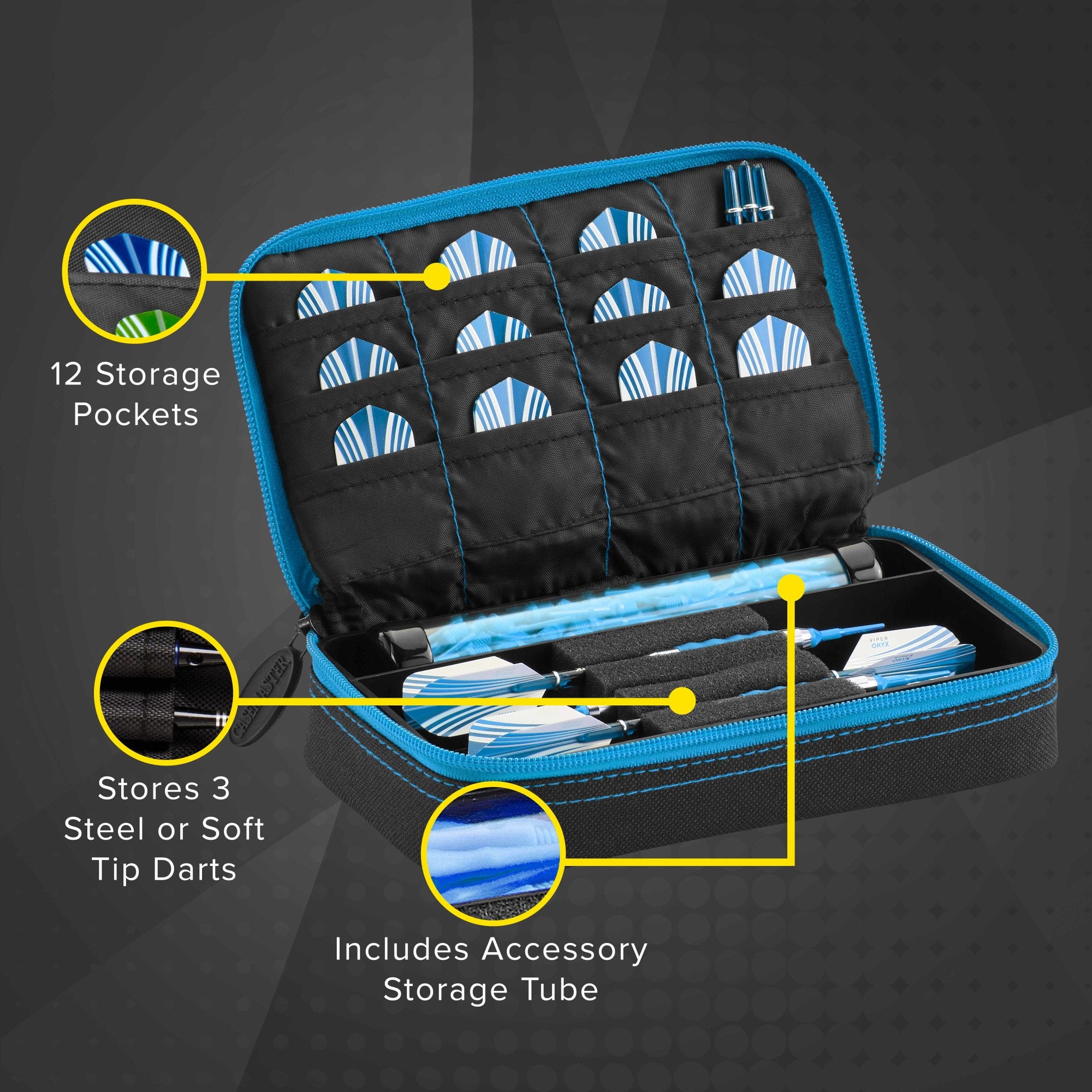 Casemaster Plazma Dart Case Black with Blue Zipper