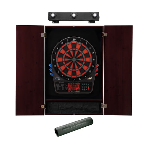 Image of Viper 800 Electronic Dartboard, Metropolitan Mahogany Cabinet, Dart Mat & Shadow Buster Dartboard Light Bundle